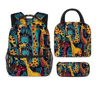 ewndhtse School Backpack Set with Lunch Bag Pencil Case, 3 Pcs School Bookbags Set Travel Rucksack Casual Daypack for Teens Girls Boys Primary Junior Middle - Scary Giraffe Doodle