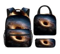ewndhtse School Backpack Set with Lunch Bag Pencil Case, 3 Pcs School Bookbags Set Travel Rucksack Casual Daypack for Teens Girls Boys Primary Junior Middle - Hole Radiation and Starry Galaxy