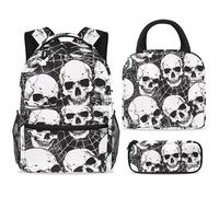 ewndhtse School Backpack Set with Lunch Bag Pencil Case, 3 Pcs School Bookbags Set Travel Rucksack Casual Daypack for Teens Girls Boys Primary Junior Middle - Dead Skull Spiderweb