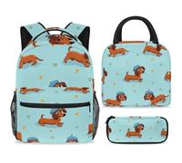 ewndhtse School Backpack Set with Lunch Bag Pencil Case, 3 Pcs School Bookbags Set Travel Rucksack Casual Daypack for Teens Girls Boys Primary Junior Middle - Dachshund Dog Paw Footprints