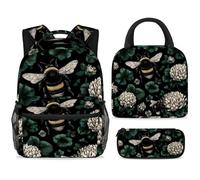 ewndhtse School Backpack Set with Lunch Bag Pencil Case, 3 Pcs School Bookbags Set Travel Rucksack Casual Daypack for Teens Girls Boys Primary Junior Middle - Blossom Flower Clover Bee