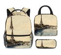 ewndhtse School Backpack Set with Lunch Bag Pencil Case, 3 Pcs School Bookbags Set Travel Rucksack Casual Daypack for Teens Girls Boys Primary Junior Middle - France Travel Bridge River Paris Tower
