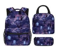 ewndhtse School Backpack Set with Lunch Bag Pencil Case, 3 Pcs School Bookbags Set Travel Rucksack Casual Daypack for Teens Girls Boys Primary Junior Middle - Halloween Graves Dead Tree