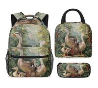 ewndhtse School Backpack Set with Lunch Bag Pencil Case, 3 Pcs School Bookbags Set Travel Rucksack Casual Daypack for Teens Girls Boys Primary Junior Middle - Wild Indian Runner Ducks