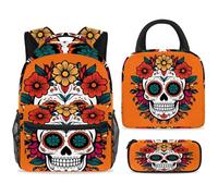 ewndhtse School Backpack Set with Lunch Bag Pencil Case, 3 Pcs School Bookbags Set Travel Rucksack Casual Daypack for Teens Girls Boys Primary Junior Middle - Day of The Flower Sugar