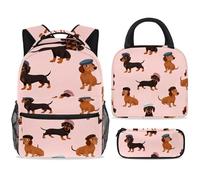 ewndhtse School Backpack Set with Lunch Bag Pencil Case, 3 Pcs School Bookbags Set Travel Rucksack Casual Daypack for Teens Girls Boys Primary Junior Middle - Dachshunds Dogs
