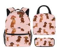 ewndhtse School Backpack Set with Lunch Bag Pencil Case, 3 Pcs School Bookbags Set Travel Rucksack Casual Daypack for Teens Girls Boys Primary Junior Middle - Germany Dachshund Dogs