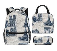 ewndhtse School Backpack Set with Lunch Bag Pencil Case, 3 Pcs School Bookbags Set Travel Rucksack Casual Daypack for Teens Girls Boys Primary Junior Middle - France Paris Architecture