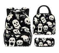 ewndhtse School Backpack Set with Lunch Bag Pencil Case, 3 Pcs School Bookbags Set Travel Rucksack Casual Daypack for Teens Girls Boys Primary Junior Middle - Zombie Hands Skulls Spiders