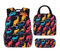 ewndhtse School Backpack Set with Lunch Bag Pencil Case, 3 Pcs School Bookbags Set Travel Rucksack Casual Daypack for Teens Girls Boys Primary Junior Middle - Colorful Kangaroos Silhouette