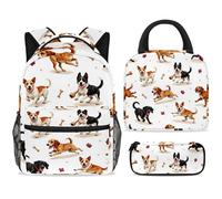 ewndhtse School Backpack Set with Lunch Bag Pencil Case, 3 Pcs School Bookbags Set Travel Rucksack Casual Daypack for Teens Girls Boys Primary Junior Middle - Running Dogs and Bones