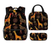 ewndhtse School Backpack Set with Lunch Bag Pencil Case, 3 Pcs School Bookbags Set Travel Rucksack Casual Daypack for Teens Girls Boys Primary Junior Middle - Giraffe Mandala Pattern