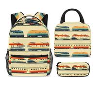 ewndhtse School Backpack Set with Lunch Bag Pencil Case, 3 Pcs School Bookbags Set Travel Rucksack Casual Daypack for Teens Girls Boys Primary Junior Middle - Modern High Speed Rails