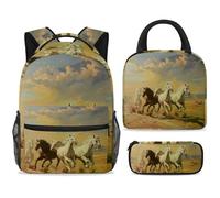ewndhtse School Backpack Set with Lunch Bag Pencil Case, 3 Pcs School Bookbags Set Travel Rucksack Casual Daypack for Teens Girls Boys Primary Junior Middle - Horses Galloping in The Desert