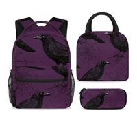 ewndhtse School Backpack Set with Lunch Bag Pencil Case, 3 Pcs School Bookbags Set Travel Rucksack Casual Daypack for Teens Girls Boys Primary Junior Middle - Purple Raven Spiderweb