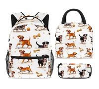 ewndhtse School Backpack Set with Lunch Bag Pencil Case, 3 Pcs School Bookbags Set Travel Rucksack Casual Daypack for Teens Girls Boys Primary Junior Middle - Dogs Play Football