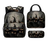ewndhtse School Backpack Set with Lunch Bag Pencil Case, 3 Pcs School Bookbags Set Travel Rucksack Casual Daypack for Teens Girls Boys Primary Junior Middle - Three Halloween Black Cats
