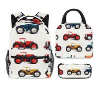 ewndhtse School Backpack Set with Lunch Bag Pencil Case, 3 Pcs School Bookbags Set Travel Rucksack Casual Daypack for Teens Girls Boys Primary Junior Middle - Vintage Farm Tractors