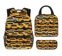 ewndhtse School Backpack Set with Lunch Bag Pencil Case, 3 Pcs School Bookbags Set Travel Rucksack Casual Daypack for Teens Girls Boys Primary Junior Middle - Crowded Traffic with Taxi Cars