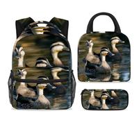 ewndhtse School Backpack Set with Lunch Bag Pencil Case, 3 Pcs School Bookbags Set Travel Rucksack Casual Daypack for Teens Girls Boys Primary Junior Middle - Three Indian Runner Ducks