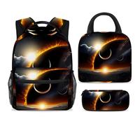 ewndhtse School Backpack Set with Lunch Bag Pencil Case, 3 Pcs School Bookbags Set Travel Rucksack Casual Daypack for Teens Girls Boys Primary Junior Middle - Solar Eclipse Spectacular