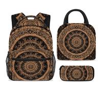 ewndhtse School Backpack Set with Lunch Bag Pencil Case, 3 Pcs School Bookbags Set Travel Rucksack Casual Daypack for Teens Girls Boys Primary Junior Middle - Vintage Bohemia Mandala