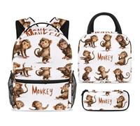 ewndhtse School Backpack Set with Lunch Bag Pencil Case, 3 Pcs School Bookbags Set Travel Rucksack Casual Daypack for Teens Girls Boys Primary Junior Middle - Funny Monkeys