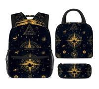 ewndhtse School Backpack Set with Lunch Bag Pencil Case, 3 Pcs School Bookbags Set Travel Rucksack Casual Daypack for Teens Girls Boys Primary Junior Middle - Bill Cipher Wheel Zodiac