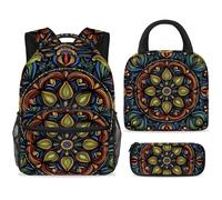 ewndhtse School Backpack Set with Lunch Bag Pencil Case, 3 Pcs School Bookbags Set Travel Rucksack Casual Daypack for Teens Girls Boys Primary Junior Middle - Paisley Mandala