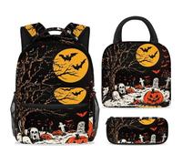 ewndhtse School Backpack Set with Lunch Bag Pencil Case, 3 Pcs School Bookbags Set Travel Rucksack Casual Daypack for Teens Girls Boys Primary Junior Middle - Full Moon Graveyard Dead Tree