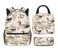 ewndhtse School Backpack Set with Lunch Bag Pencil Case, 3 Pcs School Bookbags Set Travel Rucksack Casual Daypack for Teens Girls Boys Primary Junior Middle - Indian Runner Ducks Grass