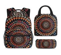 ewndhtse School Backpack Set with Lunch Bag Pencil Case, 3 Pcs School Bookbags Set Travel Rucksack Casual Daypack for Teens Girls Boys Primary Junior Middle - Hippie Mandala Bohemian