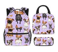 ewndhtse School Backpack Set with Lunch Bag Pencil Case, 3 Pcs School Bookbags Set Travel Rucksack Casual Daypack for Teens Girls Boys Primary Junior Middle - Funny Dogs