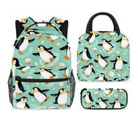 ewndhtse School Backpack Set with Lunch Bag Pencil Case, 3 Pcs School Bookbags Set Travel Rucksack Casual Daypack for Teens Girls Boys Primary Junior Middle - Dancing Penguins Seashells Bubble