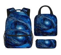 ewndhtse School Backpack Set with Lunch Bag Pencil Case, 3 Pcs School Bookbags Set Travel Rucksack Casual Daypack for Teens Girls Boys Primary Junior Middle - Blue Starry Space on Spiral