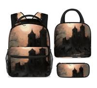 ewndhtse School Backpack Set with Lunch Bag Pencil Case, 3 Pcs School Bookbags Set Travel Rucksack Casual Daypack for Teens Girls Boys Primary Junior Middle - Ravens Before Broken Castle