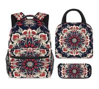 ewndhtse School Backpack Set with Lunch Bag Pencil Case, 3 Pcs School Bookbags Set Travel Rucksack Casual Daypack for Teens Girls Boys Primary Junior Middle - Psychedelic Bohemian Mandala
