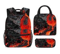 ewndhtse School Backpack Set with Lunch Bag Pencil Case, 3 Pcs School Bookbags Set Travel Rucksack Casual Daypack for Teens Girls Boys Primary Junior Middle - Lava Magma