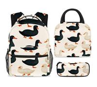 ewndhtse School Backpack Set with Lunch Bag Pencil Case, 3 Pcs School Bookbags Set Travel Rucksack Casual Daypack for Teens Girls Boys Primary Junior Middle - Black and White Indian Runner Ducks