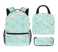 ewndhtse School Backpack Set with Lunch Bag Pencil Case, 3 Pcs School Bookbags Set Travel Rucksack Casual Daypack for Teens Girls Boys Primary Junior Middle - Seashells and Conches