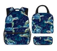 ewndhtse School Backpack Set with Lunch Bag Pencil Case, 3 Pcs School Bookbags Set Travel Rucksack Casual Daypack for Teens Girls Boys Primary Junior Middle - Swim Sea Turtles