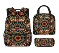 ewndhtse School Backpack Set with Lunch Bag Pencil Case, 3 Pcs School Bookbags Set Travel Rucksack Casual Daypack for Teens Girls Boys Primary Junior Middle - Green Mandala