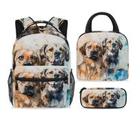 ewndhtse School Backpack Set with Lunch Bag Pencil Case, 3 Pcs School Bookbags Set Travel Rucksack Casual Daypack for Teens Girls Boys Primary Junior Middle - Two Watercolor Labrador