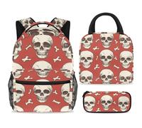 ewndhtse School Backpack Set with Lunch Bag Pencil Case, 3 Pcs School Bookbags Set Travel Rucksack Casual Daypack for Teens Girls Boys Primary Junior Middle - Human Skull and Bones