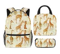 ewndhtse School Backpack Set with Lunch Bag Pencil Case, 3 Pcs School Bookbags Set Travel Rucksack Casual Daypack for Teens Girls Boys Primary Junior Middle - Giraffe and Calf