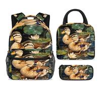 ewndhtse School Backpack Set with Lunch Bag Pencil Case, 3 Pcs School Bookbags Set Travel Rucksack Casual Daypack for Teens Girls Boys Primary Junior Middle - Two Little Indian Runner Ducks