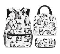 ewndhtse School Backpack Set with Lunch Bag Pencil Case, 3 Pcs School Bookbags Set Travel Rucksack Casual Daypack for Teens Girls Boys Primary Junior Middle - Otters Wild Animal