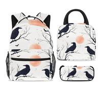 ewndhtse School Backpack Set with Lunch Bag Pencil Case, 3 Pcs School Bookbags Set Travel Rucksack Casual Daypack for Teens Girls Boys Primary Junior Middle - Raven Bats