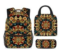 ewndhtse School Backpack Set with Lunch Bag Pencil Case, 3 Pcs School Bookbags Set Travel Rucksack Casual Daypack for Teens Girls Boys Primary Junior Middle - Colorful Mandala
