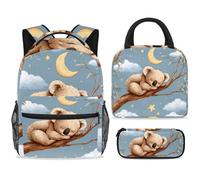ewndhtse School Backpack Set with Lunch Bag Pencil Case, 3 Pcs School Bookbags Set Travel Rucksack Casual Daypack for Teens Girls Boys Primary Junior Middle - Cute Koala Sleeping on Branch